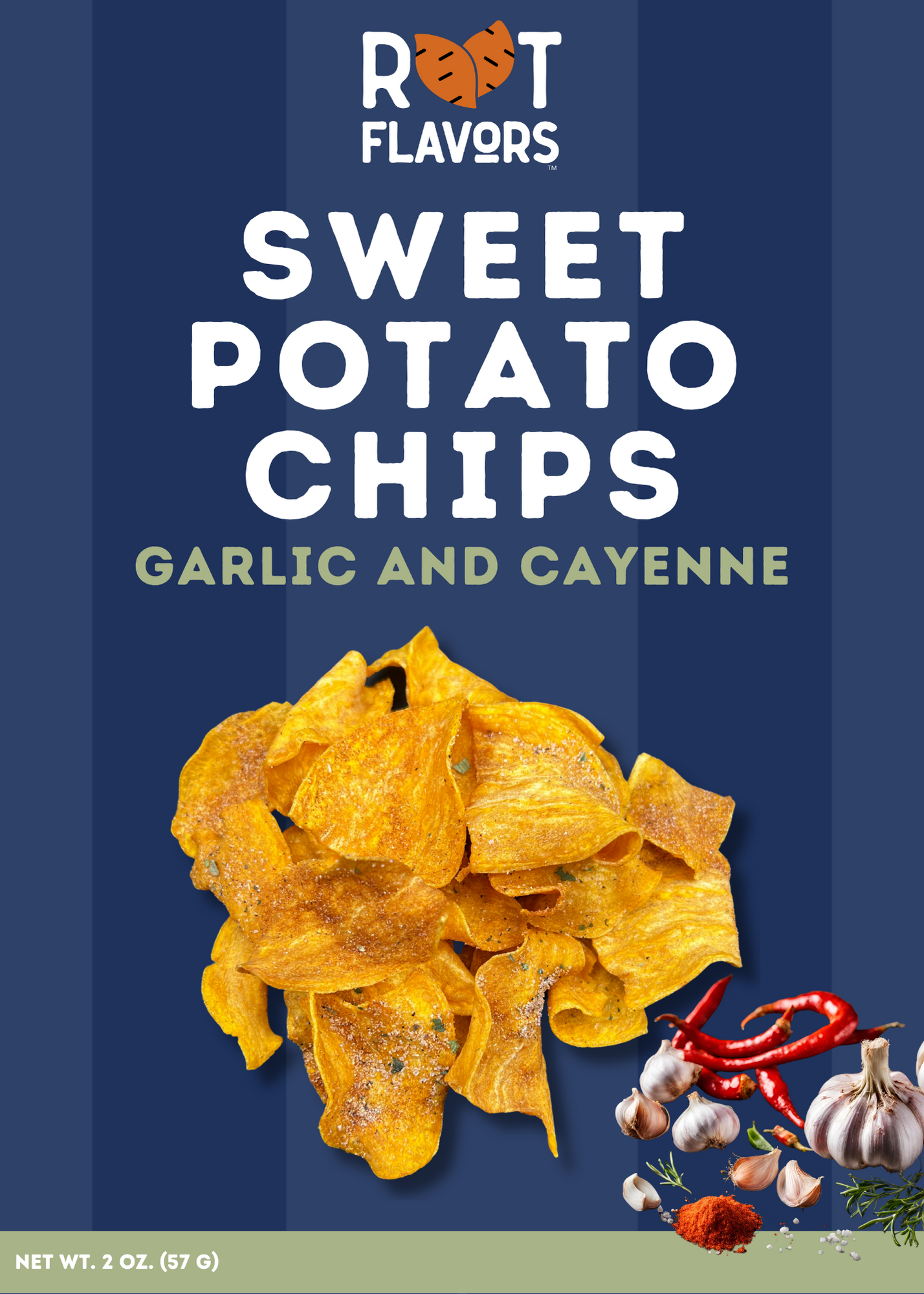 Root Flavors 2oz Garlic and Cayenne Sweet Potato Chips - 8 or 12 Pack